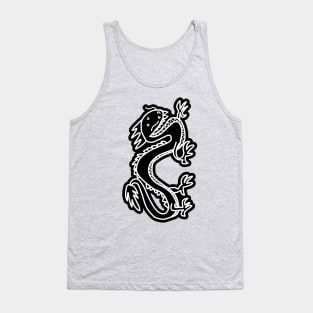 Black and White Line Art Dragon Tank Top